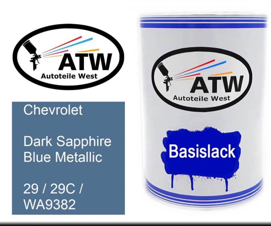 Chevrolet, Dark Sapphire Blue Metallic, 29 / 29C / WA9382: 500ml Lackdose, von ATW Autoteile West.